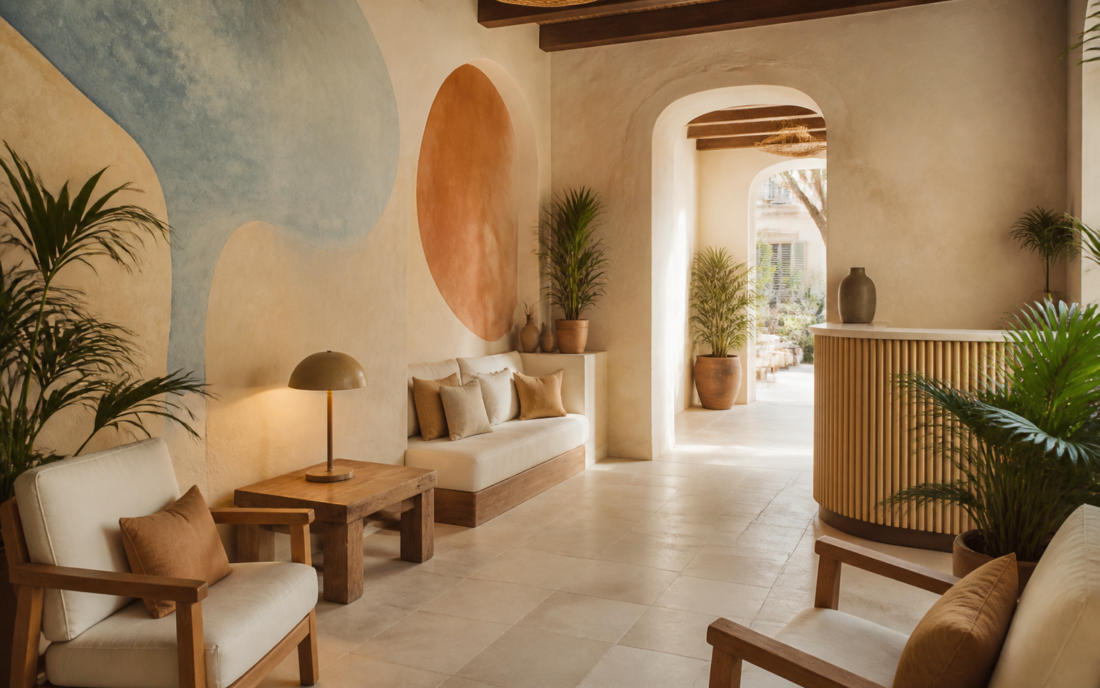Hall d'hôtel marseillais avec décor à la chaux